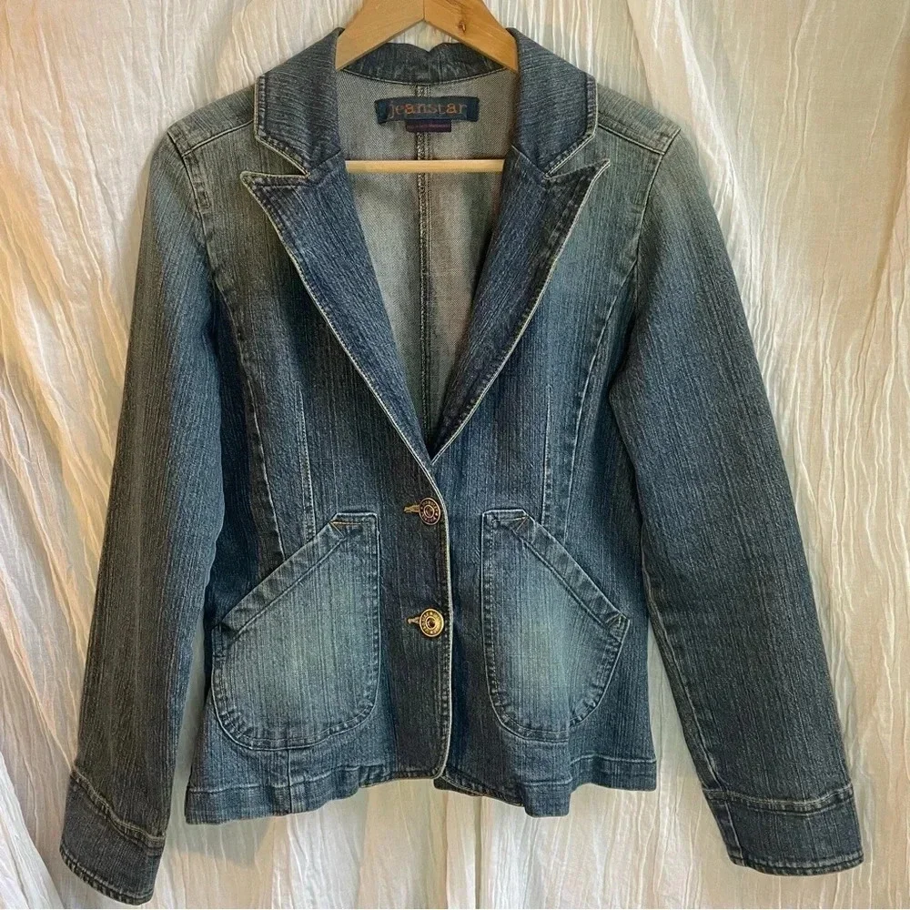 67% OFF❣️Jeanstar Distressed Jean Jacket Blazer-style, M - Picture 3 of 12